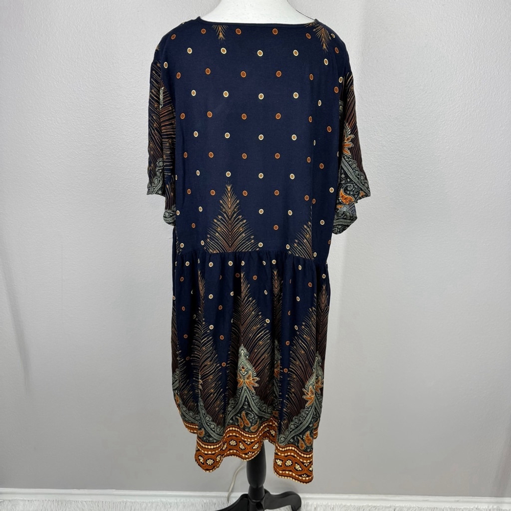 BloomChic Wrap Dress Size 26 Blue Paisley Artsy Art To Wear Boho Bohemian Resort - Picture 4 of 10
